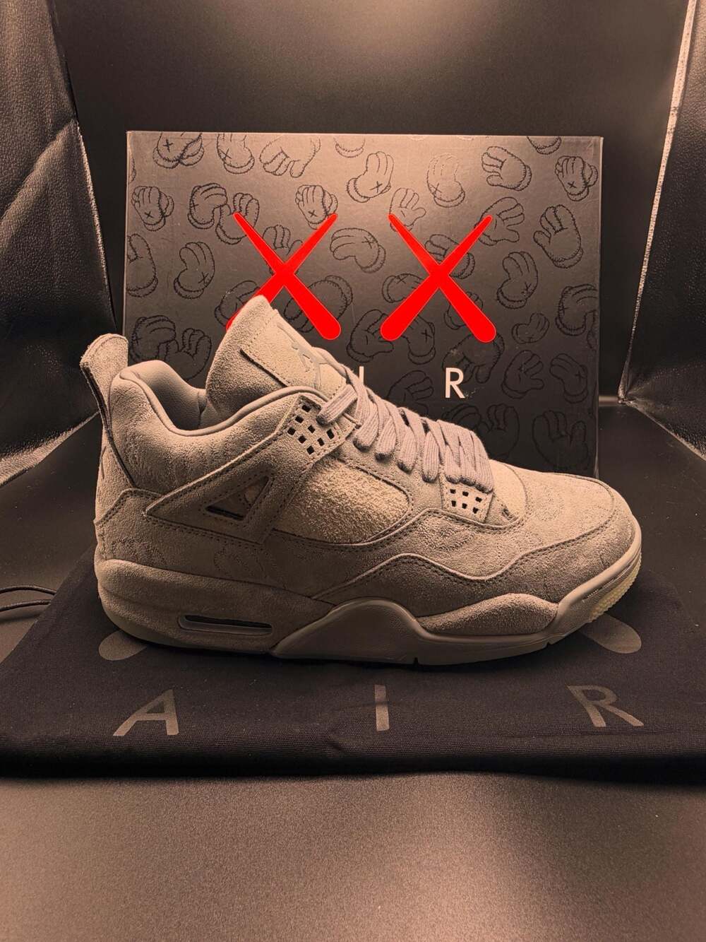 Jordan 4 Retro KAWS 'Cool Grey' Suede Sneakers
